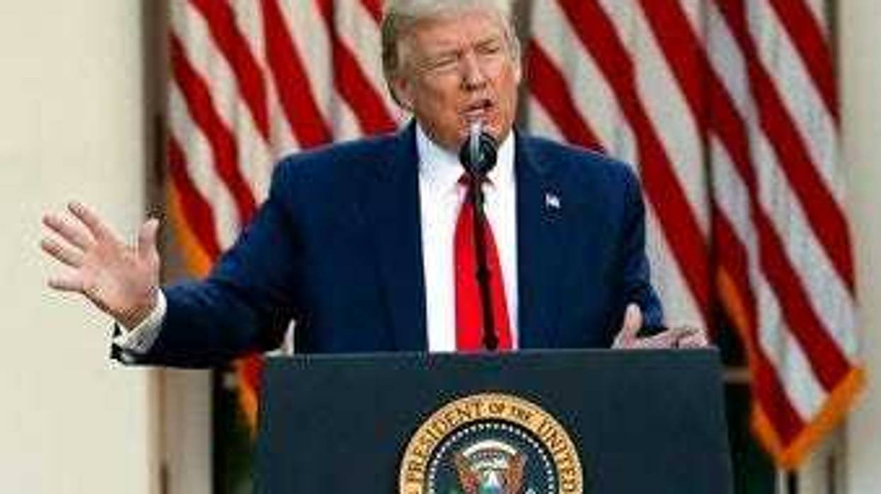President Donald Trump speaks about the coronavirus in the Rose Garden of the White House, Monday, April 27, 2020, in Washington. (AP Photo/Alex Brandon)