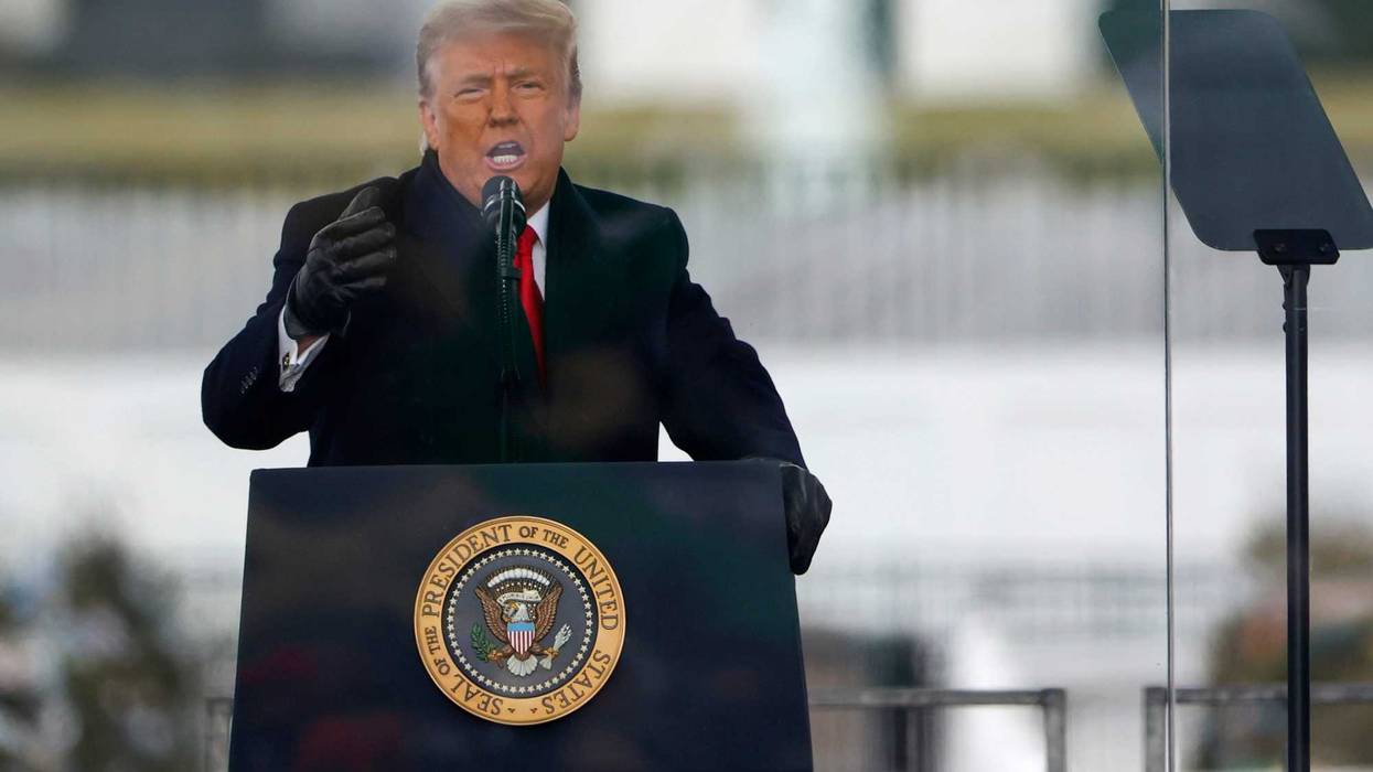 President Donald Trump speaks at the "Stop The Steal" Rally on January 06, 2021 in Washington, DC. Trump supporters gathered in the nation's capital today to protest the ratification of President-elect Joe Biden's Electoral College victory over President Trump in the 2020 election