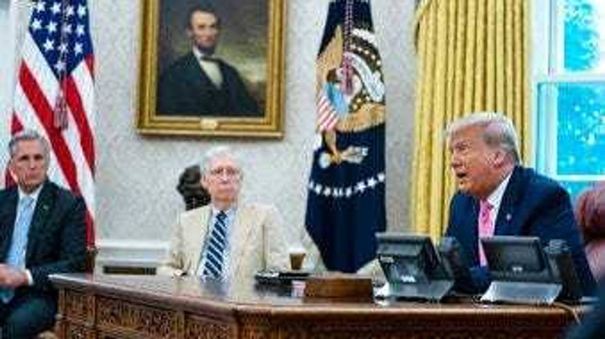 President Donald Trump speaks during a meeting with Senate Majority Leader Mitch McConnell of Ky., and House Minority Leader Kevin McCarthy of Calif., in the Oval Office of the White House, Monday, July 20, 2020, in Washington. (AP Photo/Evan Vucci)