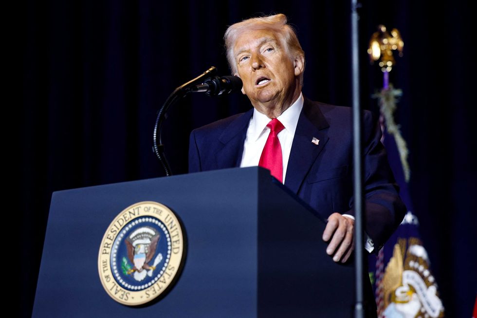 President Donald Trump speaks during the National Prayer Breakfast at the Washington Hilton in Washington, DC, on February 6, 2025