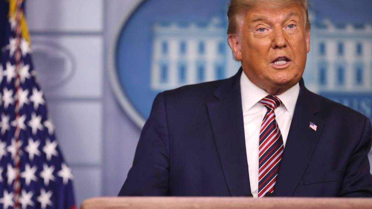 President Donald Trump speaks in the briefing room