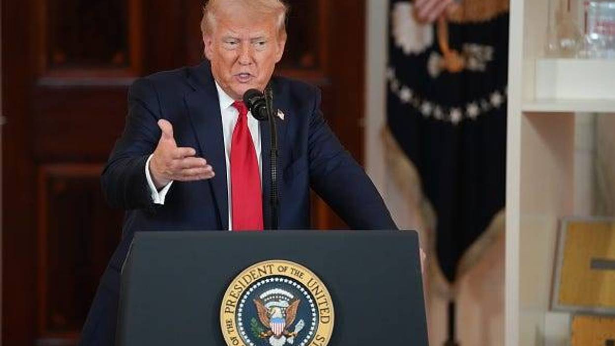 President Donald Trump speaks in the Cross Hall of the White House during an event on "Investing in America" on April 30, 2025 in Washington, DC. Trump was joined by CEOs to highlight their companies during the event.