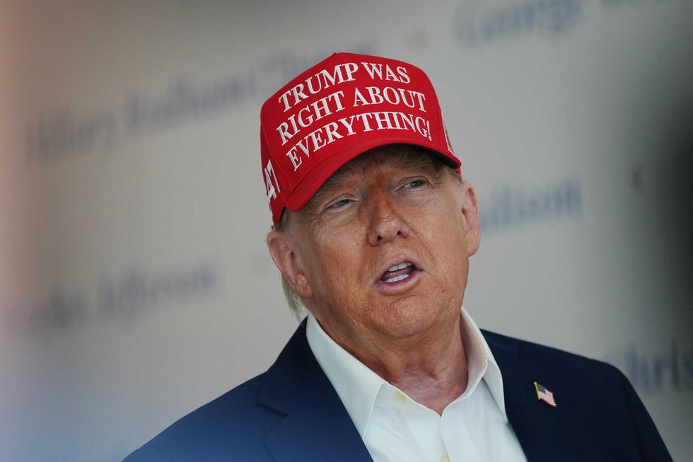 President Donald Trump speaks to the media during a visit to The People