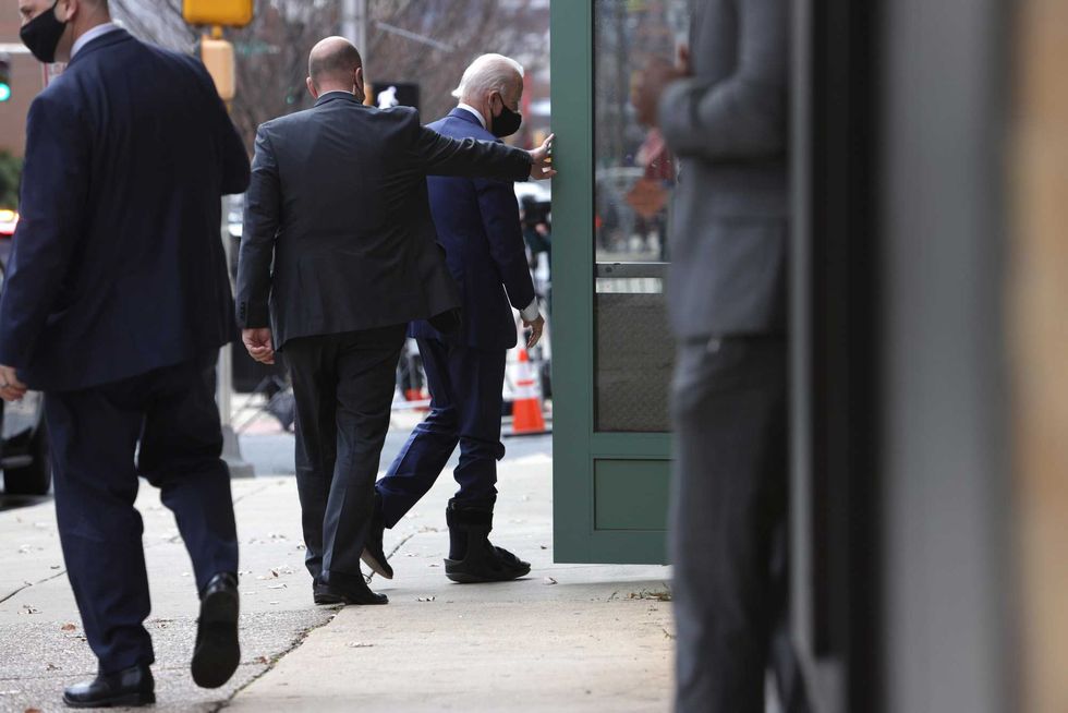 President-elect Joe Biden, wearing a walking boot due to hairline fractures after he strained his ankle playing with his dog Major, arrives at the Queen Theater to name his economic team on December 1, 2020 in Wilmington, Delaware. Biden is nominating and appointing key positions of the team, including Janet Yellen to be Secretary of the Treasury.