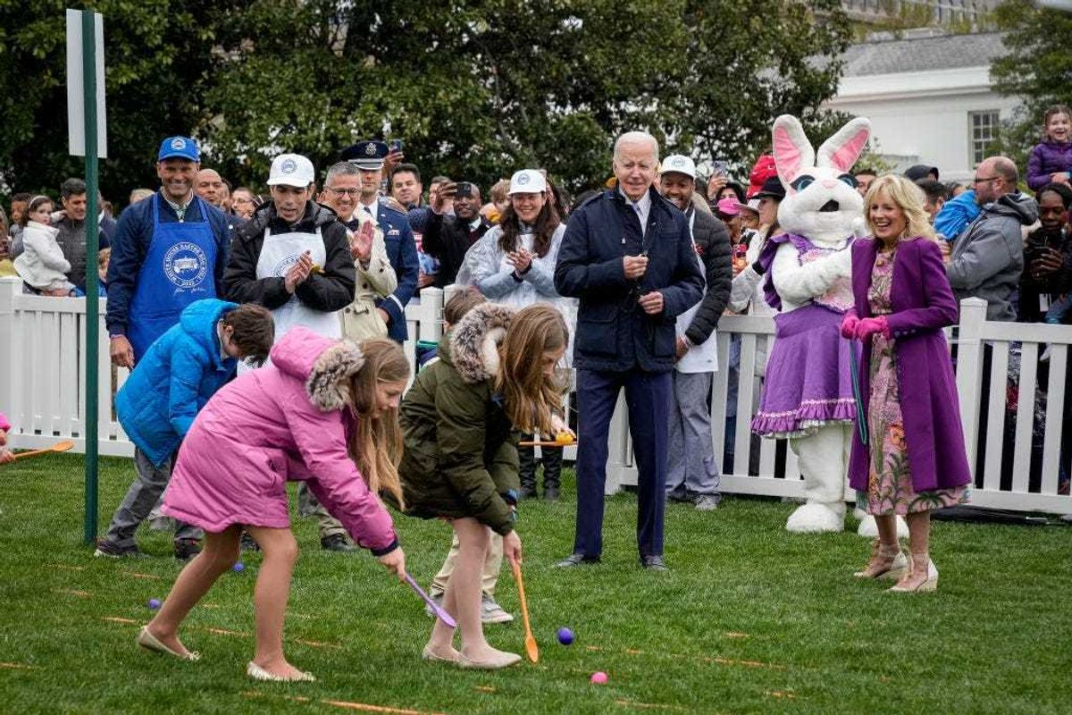 President Joe Biden and First Lady Jill Biden attend the Easter Egg Roll on the South Lawn of the White House on April 18, 2022 in Washington, DC.