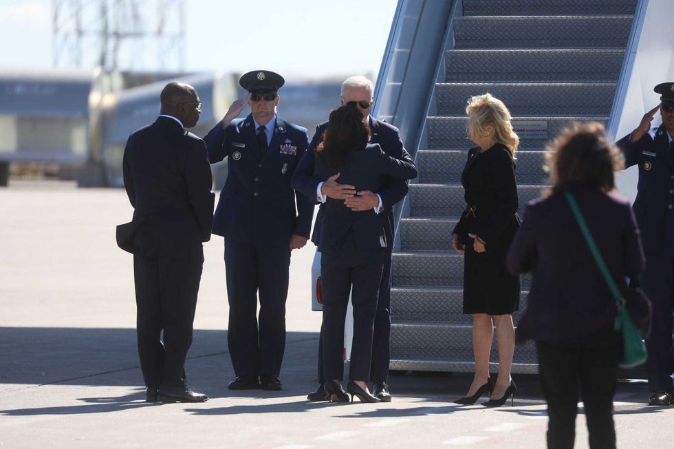 President Joe Biden and First Lady Jill Biden meet Gov. Kathy Hochul and Buffalo Mayor Byron Brown on May 17, 2022