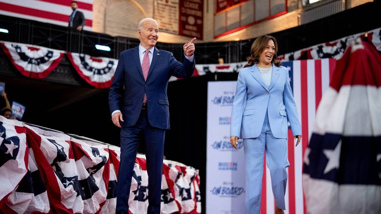President Joe Biden and U.S. Vice President Kamala Harris take the stage at a campaign rally at Girard College on May 29, 2024, in Philadelphia, Pennsylvania.