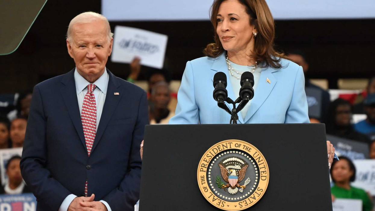 President Joe Biden and U.S. Vice President Kamala Harris wave to members of the audience after speaking at a campaign rally at Girard College on May 29, 2024 in Philadelphia