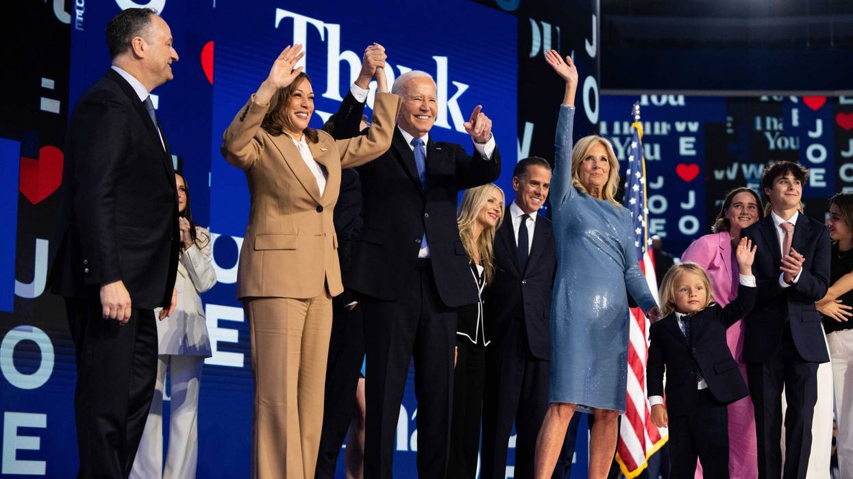 President Joe Biden and Vice President Kamala Harris appear with their families