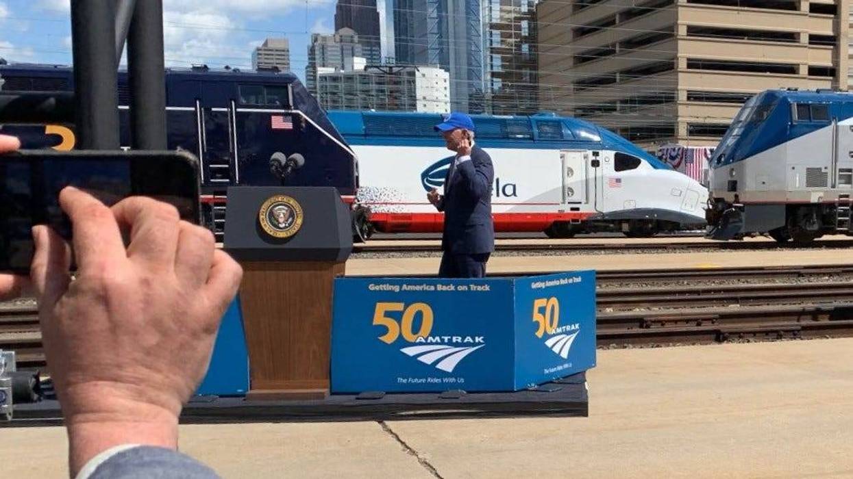 President Joe Biden before his speech at 30th Street Station in Philadelphia on April 30, 2021.