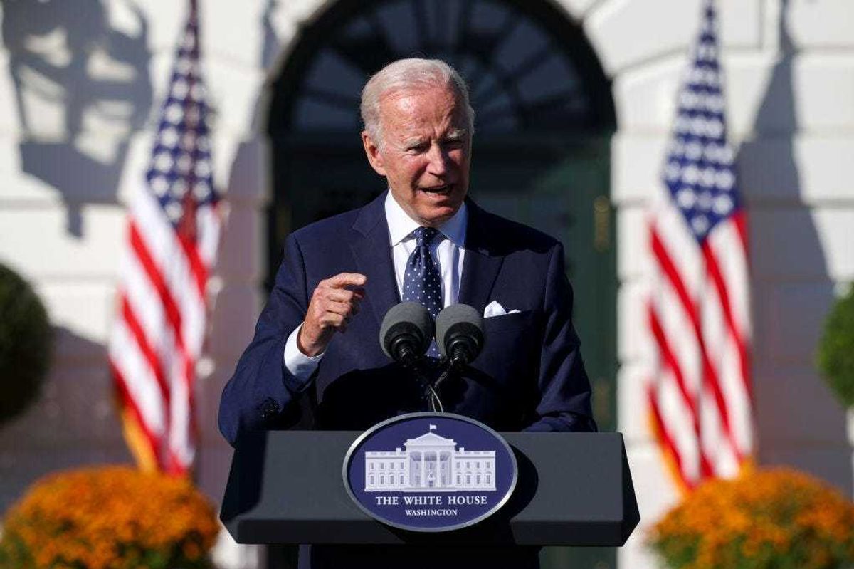 President Joe Biden delivers remarks at the 2021 and 2020 State and National Teachers of the Year awards ceremony at the White House on October 18, 2021 in Washington, DC.