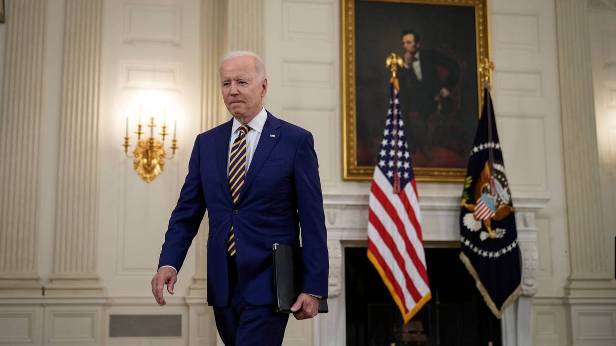 President Joe Biden departs after speaking about the nation's COVID-19 response.
