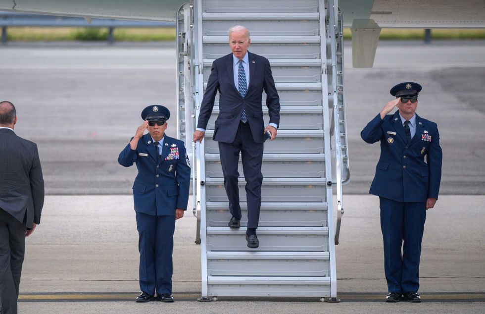 President Joe Biden disembarks Air Force One at JFK Airport in Queens on Sept. 17, 2023