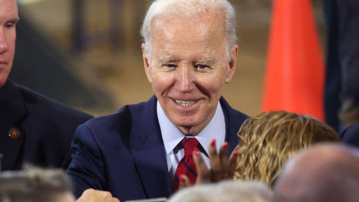 President Joe Biden greets guests following a speech at the Laborers’ International Union of North America (LIUNA) training center on February 08, 2023 in De Forest, Wisconsin.
