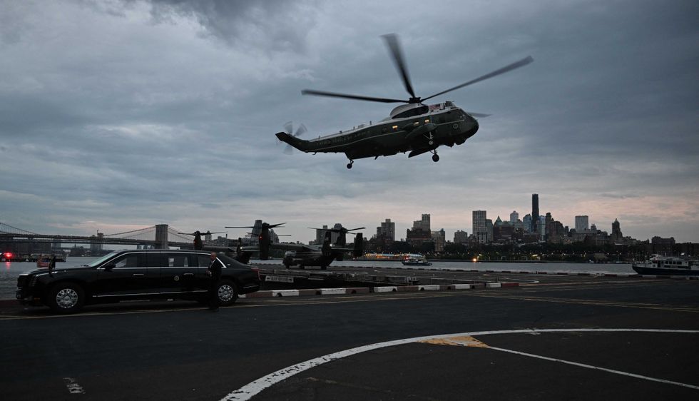 President Joe Biden lands at the Wall Street heliport in Lower Manhattan on Sept. 17, 2023