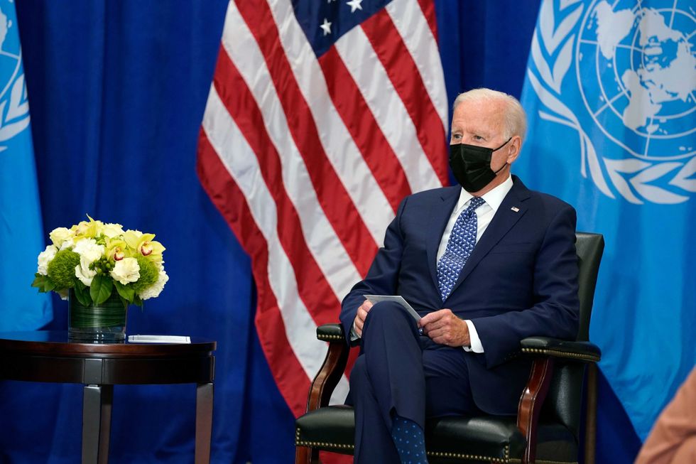 President Joe Biden meets with United Nations Secretary General Antonio Guterres at the Intercontinental Barclay Hotel during the United Nations General Assembly, Monday, Sept. 20, 2021, in New York
