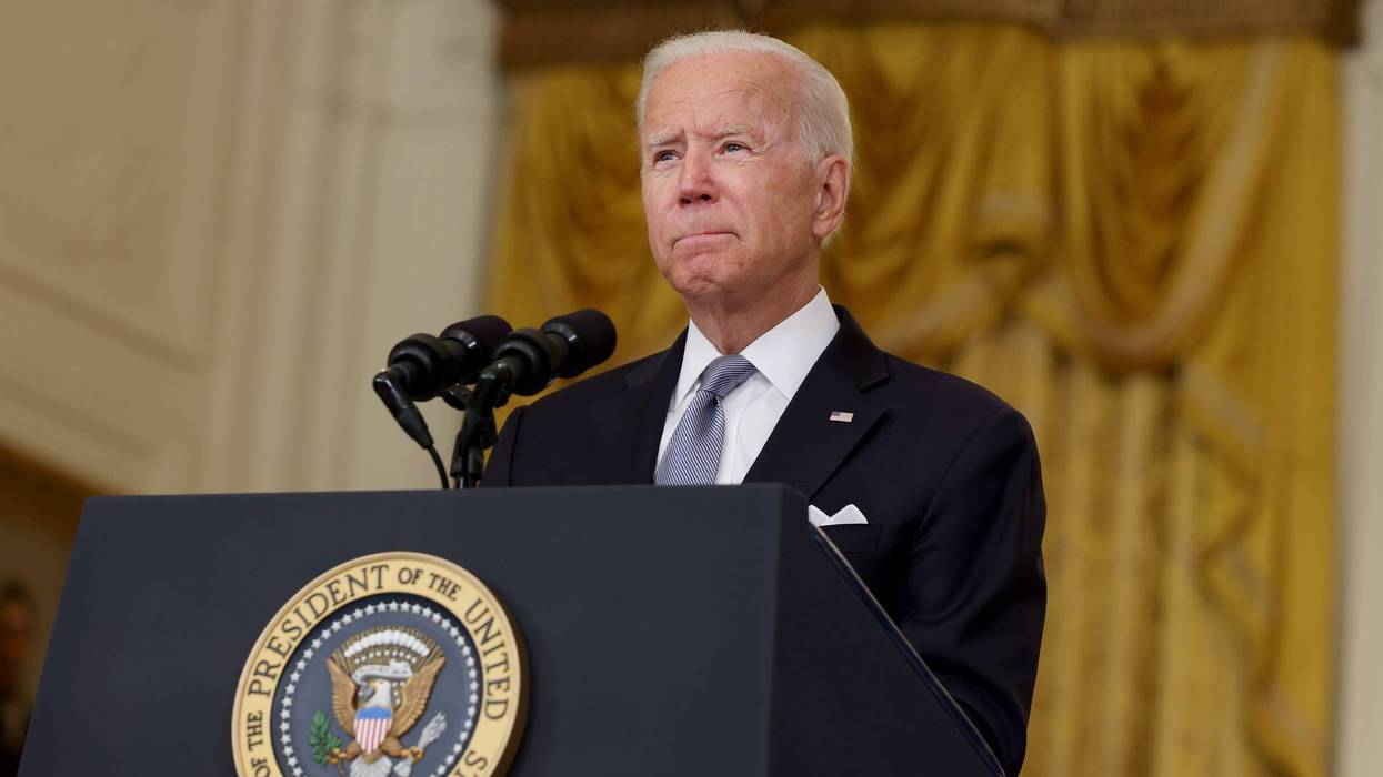 President Joe Biden pauses while giving remarks on the worsening crisis in Afghanistan on August 16.
