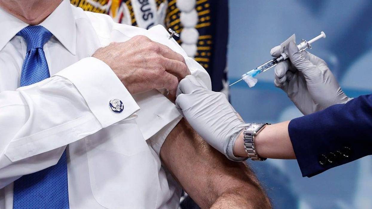 President Joe Biden receives his updated COVID-19 booster in the South Court Auditorium at the White House campus on October 25, 2022 in Washington, DC. Biden delivered remarks on the status of Covid-19 in the United States. (Photo by Anna Moneymaker/Getty Images)