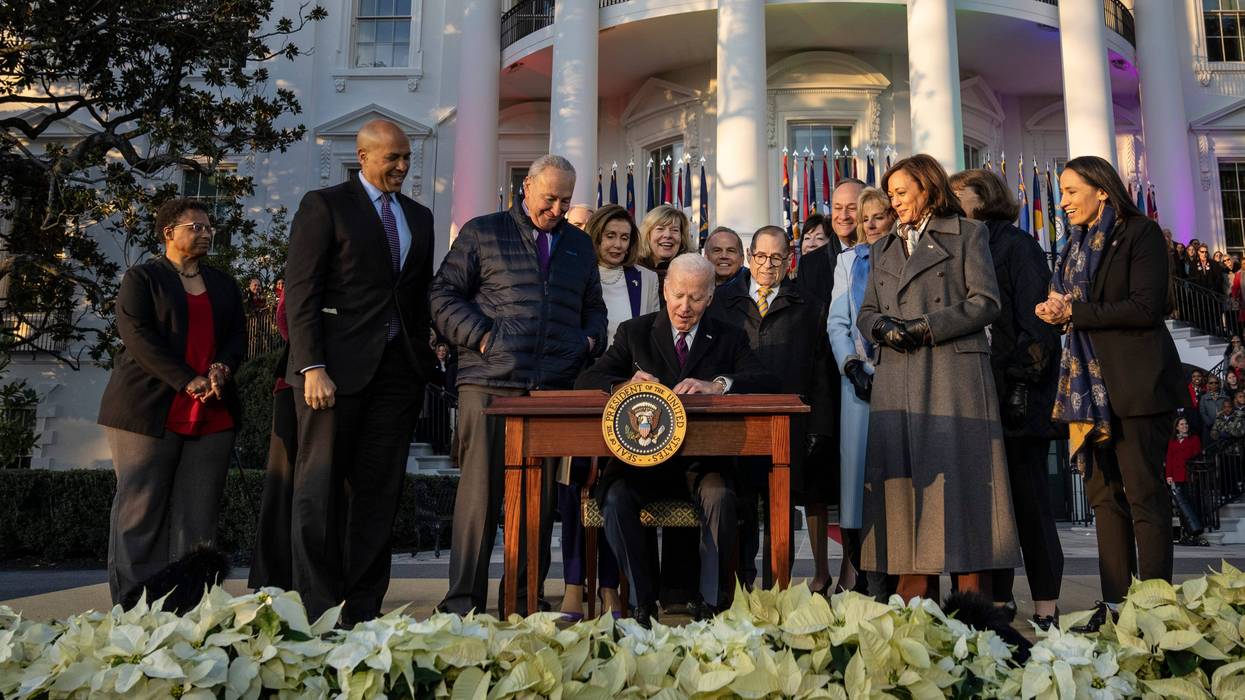 President Joe Biden signs the Respect for Marriage Act on the South Lawn of the White House December 13, 2022 in Washington, D.C. The Respect for Marriage Act will codify same-sex and interracial marriages.