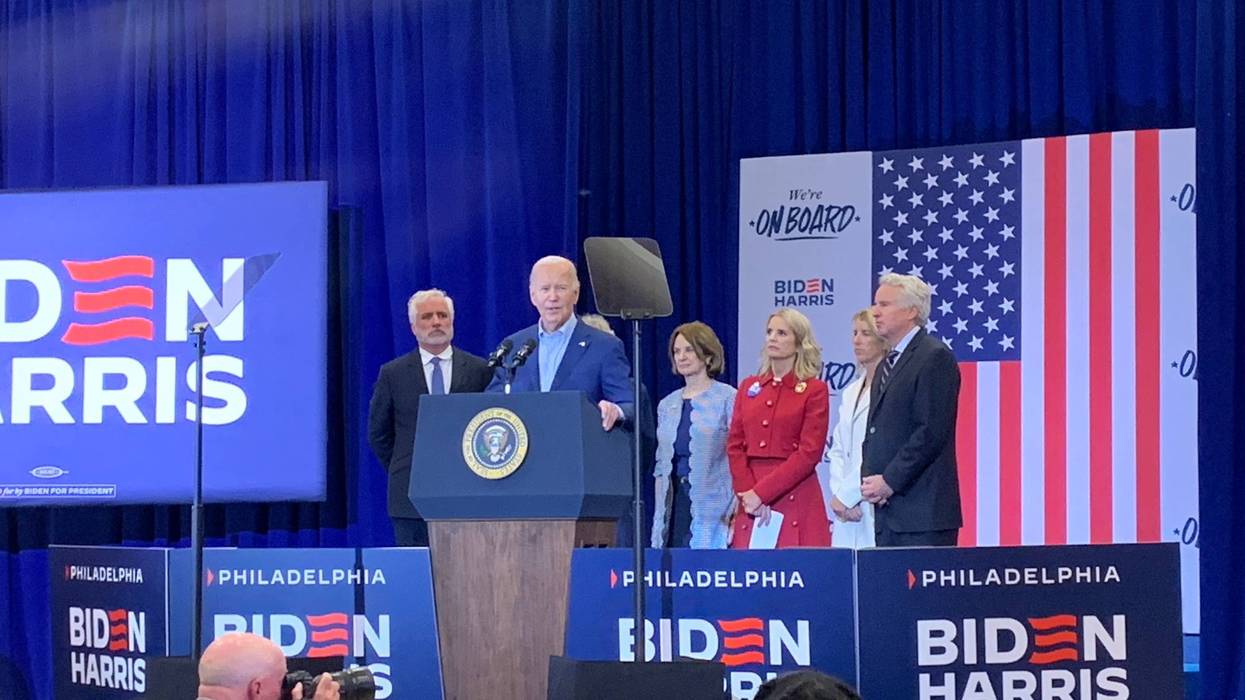President Joe Biden speaking to the crowd at the Martin Luther King Jr. Recreation Center.
