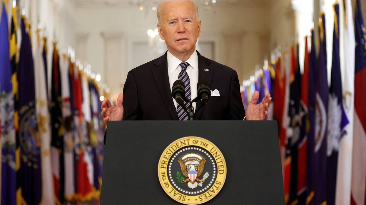 President Joe Biden speaks as he gives a primetime address to the nation from the East Room of the White House March 11, 2021 in Washington, DC.