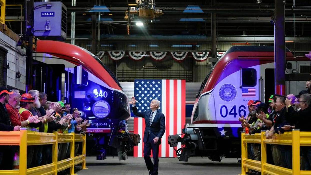 President Joe Biden speaks at the Amtrak Bear Maintenance Facility, Monday, Nov. 6, 2023, in Bear, Del.