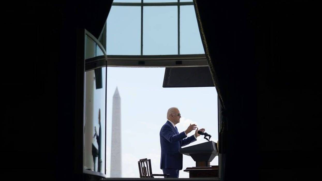 President Joe Biden speaks from the Blue Room Balcony of the White House in Washington on Friday, Aug. 5, 2022.