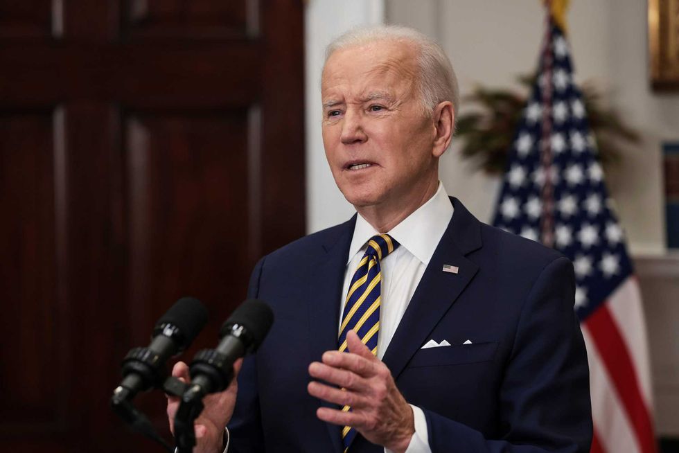President Joe Biden speaks in the Roosevelt Room of the White House March 8, 2022 in Washington, D.C