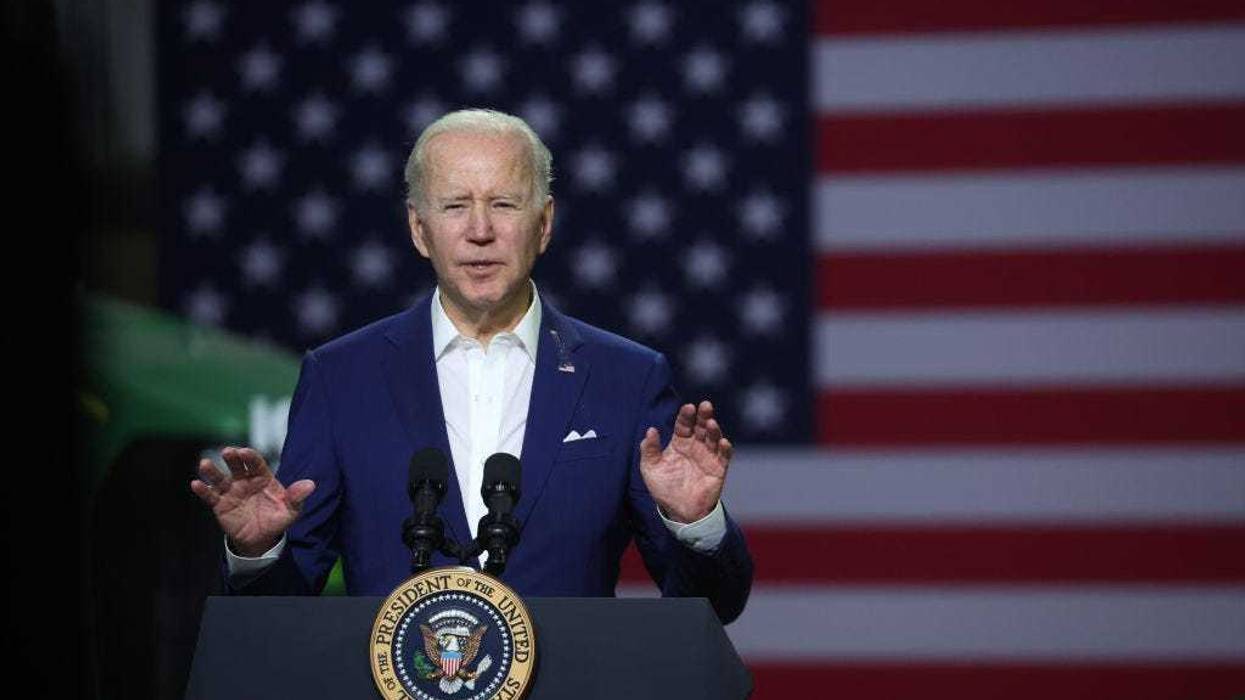 President Joe Biden speaks to guests during a visit to POET Bioprocessing on April 12, 2022 in Menlo, Iowa.