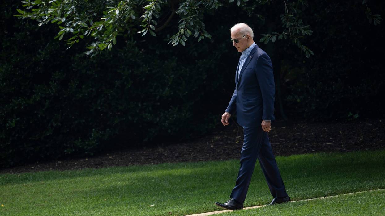 President Joe Biden walks toward Marine One to head to a town hall event in Ohio.