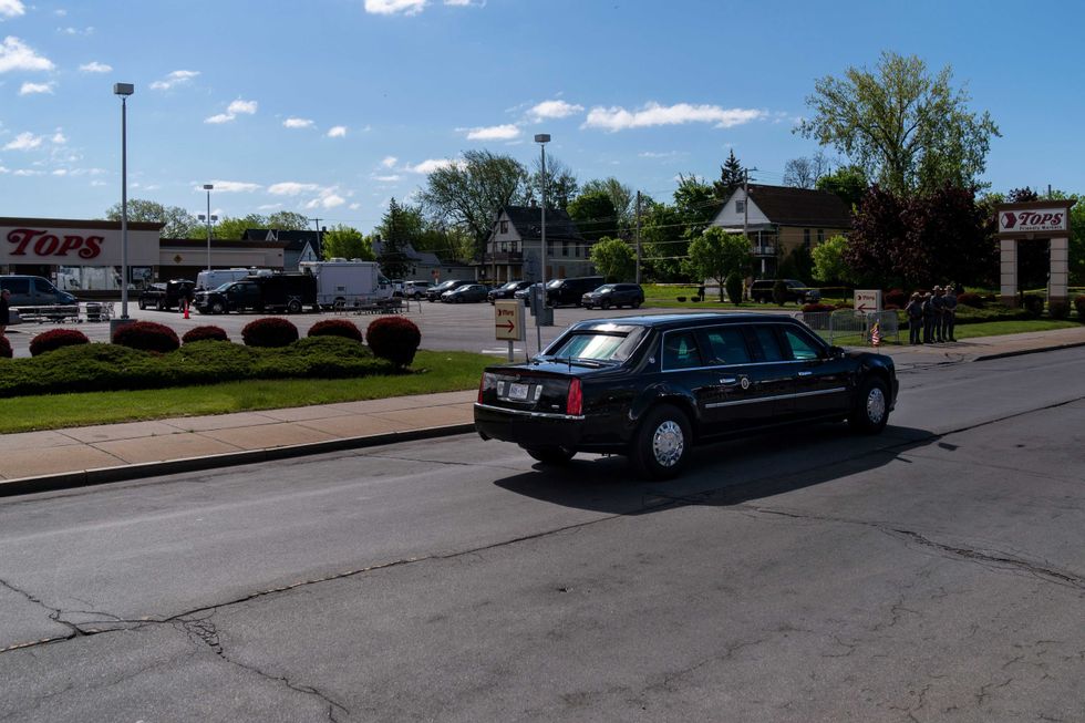 President Joe Bidens Presidential Limousine, and motorcade departs after visit to a memorial at Tops Friendly Market at Jefferson Avenue and Riley Street on Tuesday, May 17, 2022 in Buffalo, NY