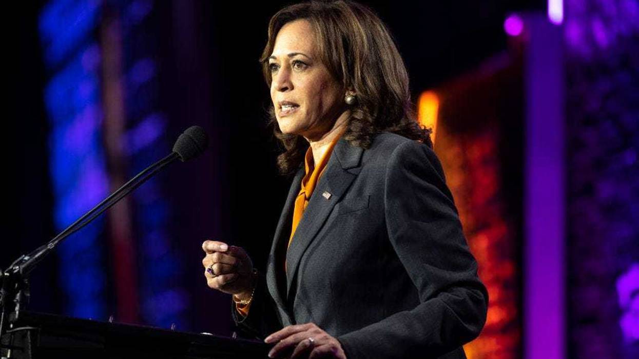 President Kamala Harris delivers remarks at the Emily's List gala on May 03, 2022 in Washington, DC. Harris spoke at the 30th anniversary celebration of the pro-choice organization a day after a published report revealed that the Supreme Court is poised to overturn the 1973 landmark Roe v. Wade, which created a constitutional right to abortion. (Photo by Kevin Dietsch/Getty Images)