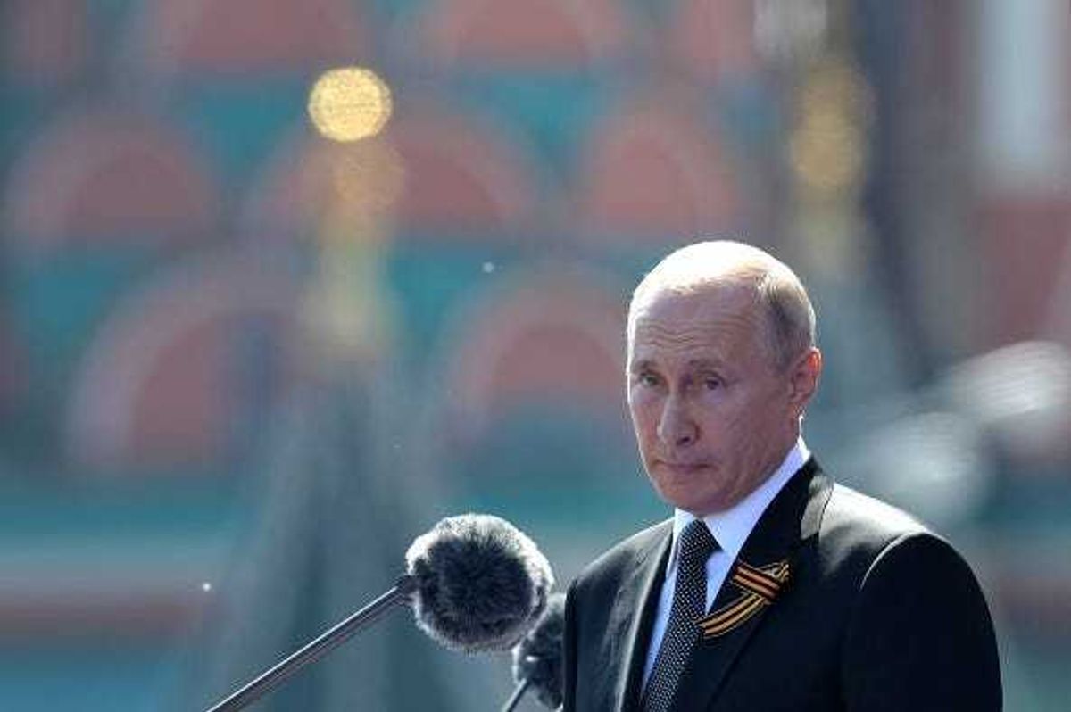 President of Russia and Commander-in-Chief of the Armed Forces Vladimir Putin makes a speech in Red Square during a Victory Day military parade marking the 75th anniversary of the victory in World War II, on June 24, 2020 in Moscow, Russia.