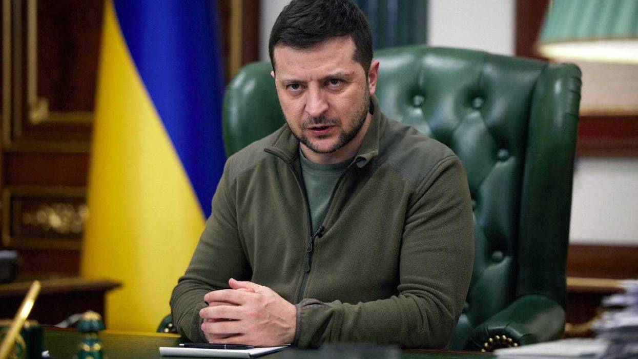 President of Ukraine Volodymyr Zelensky is pictured during his regular address to the nation on March 11, 2022.