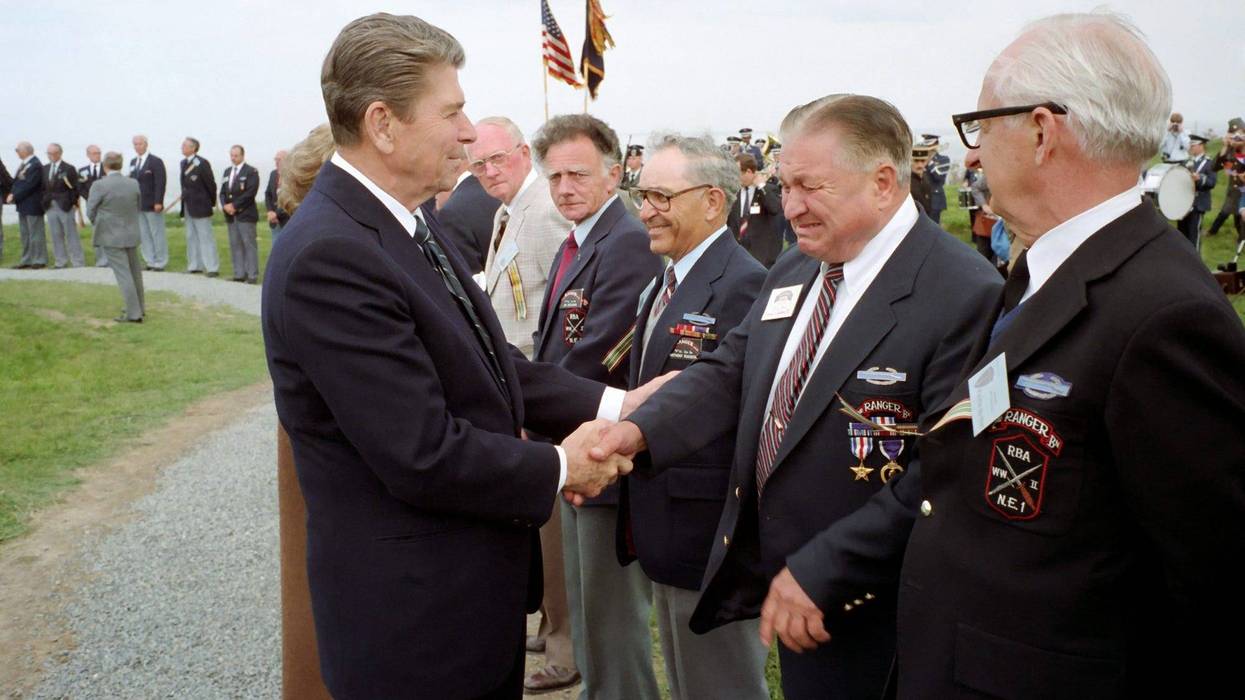 President Ronald Reagan with veterans of D-Day on June 6, 1984