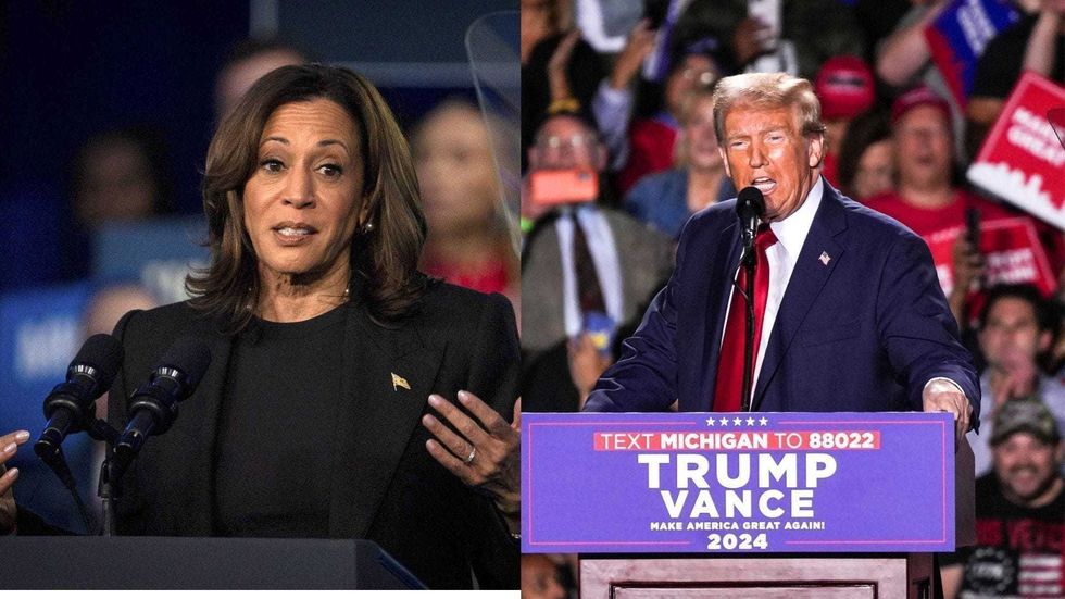 Presidential candidates Kamala Harris (D) and Donald Trump (R) at separate campaign events over the weekend as the final push for the White House comes down to the final days.