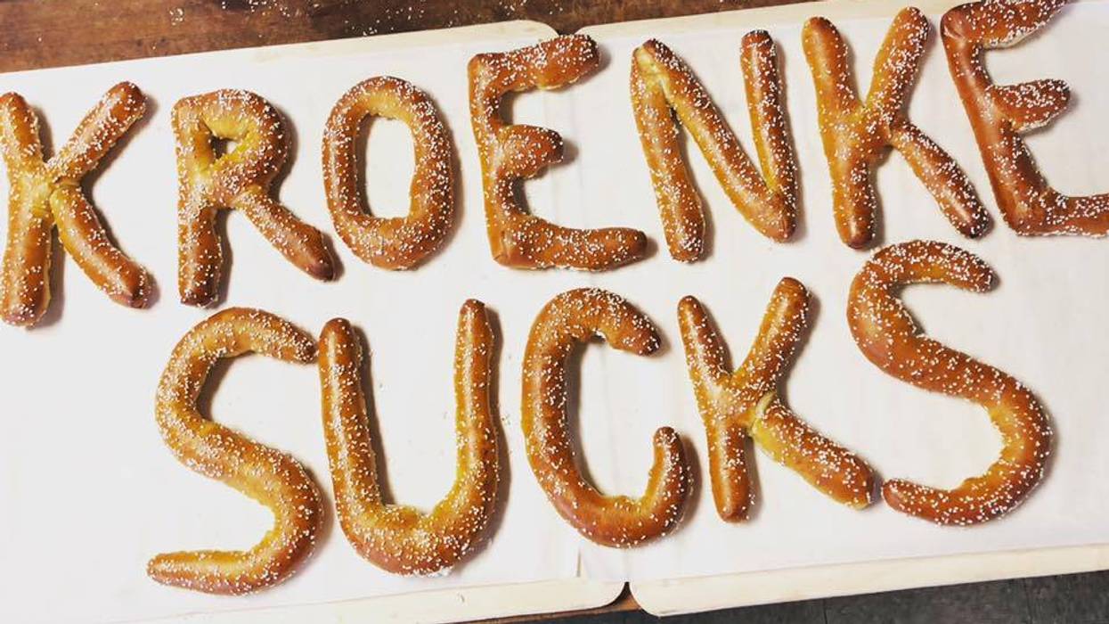 Pretzel Boy's photo on social media of "Kroenke sucks" pretzel.