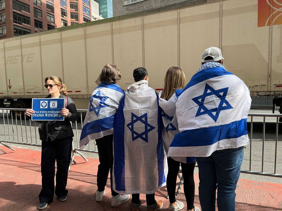 Pro-Israel demonstrators gather in support of the Israeli people during a rally for Gaza at the Consulate General of Israel on October 09, 2023 in New York City.