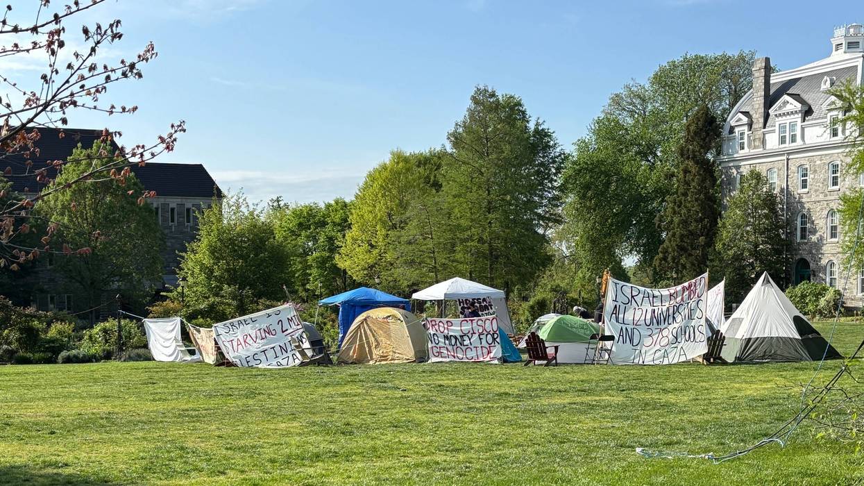 Pro-Palestinian protesters at Swarthmore College set up an encampment on campus on May 1, 2025.
