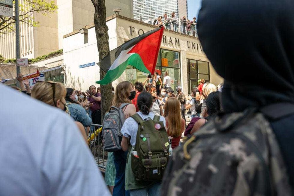 Pro-Palestinian protesters gather outside Fordham