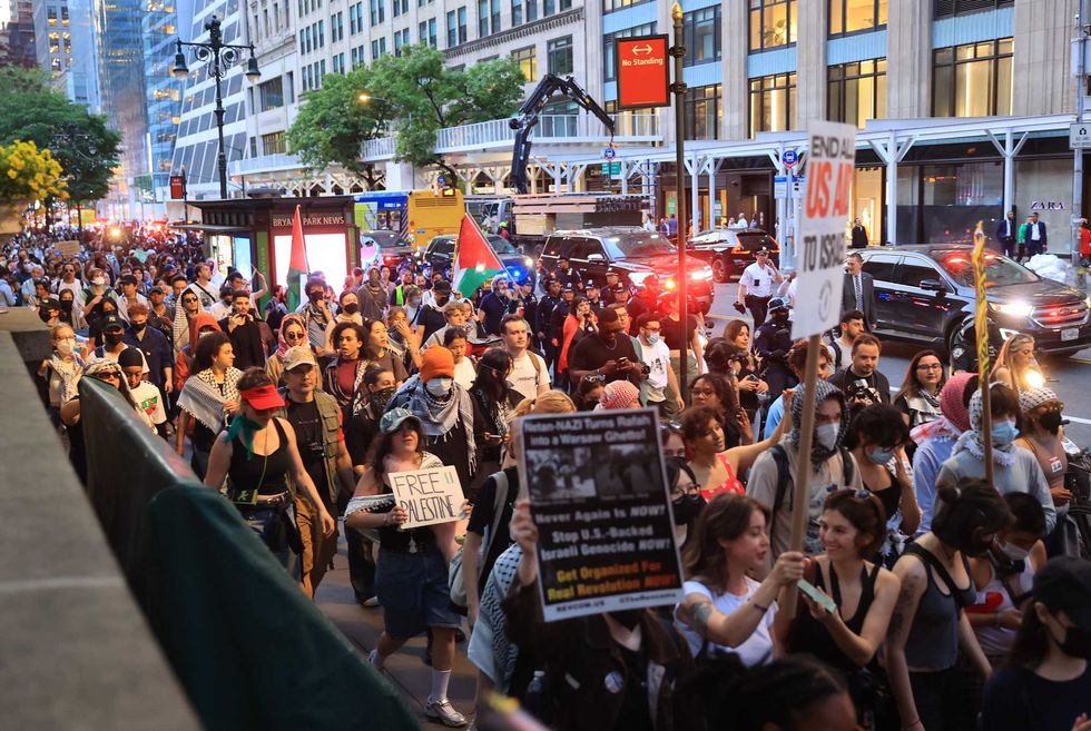 Pro-Palestinian protesters gathered later in the day Tuesday near the New York Public Library in Midtown