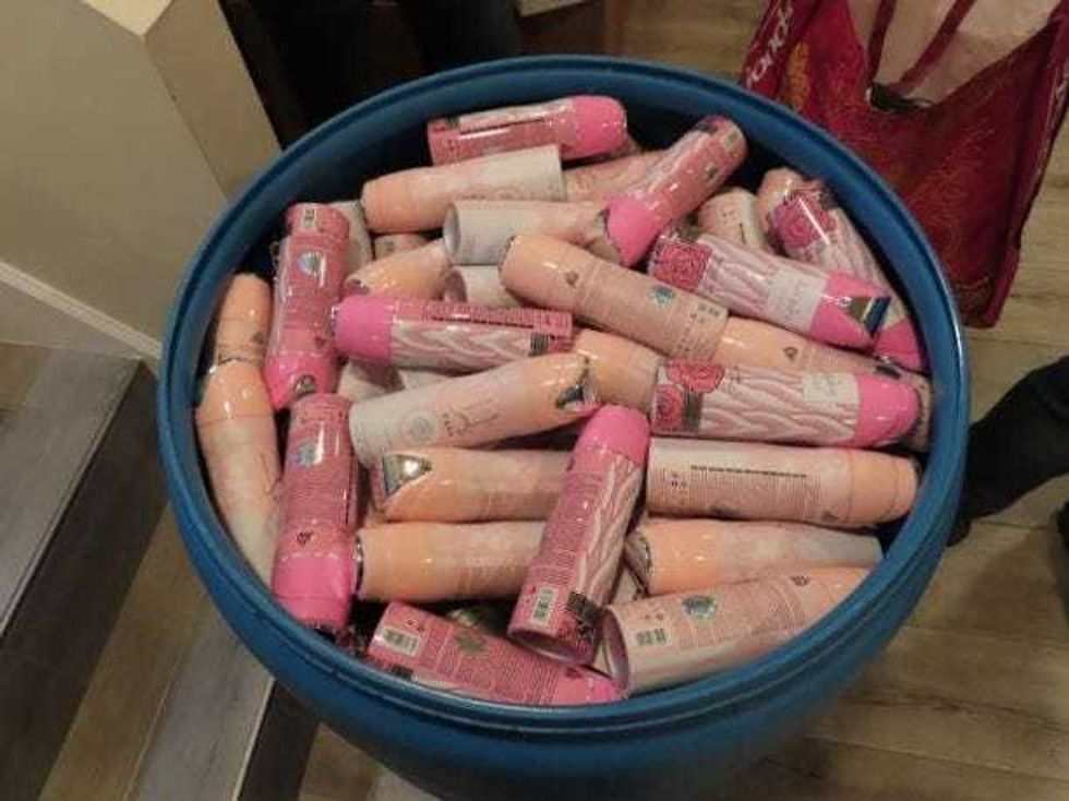 Products inside of an oil barrel used to ship to the Dominican Republic.