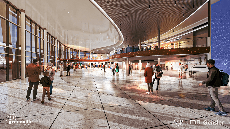 Projected example of the interior lobby space of the planned renovations to the Bon Secours Wellness Arena