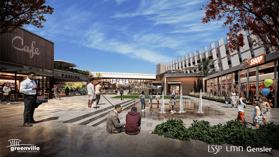 Projected showcase of the planned entertainment district space in the Bon Secours Wellness Arena expansion