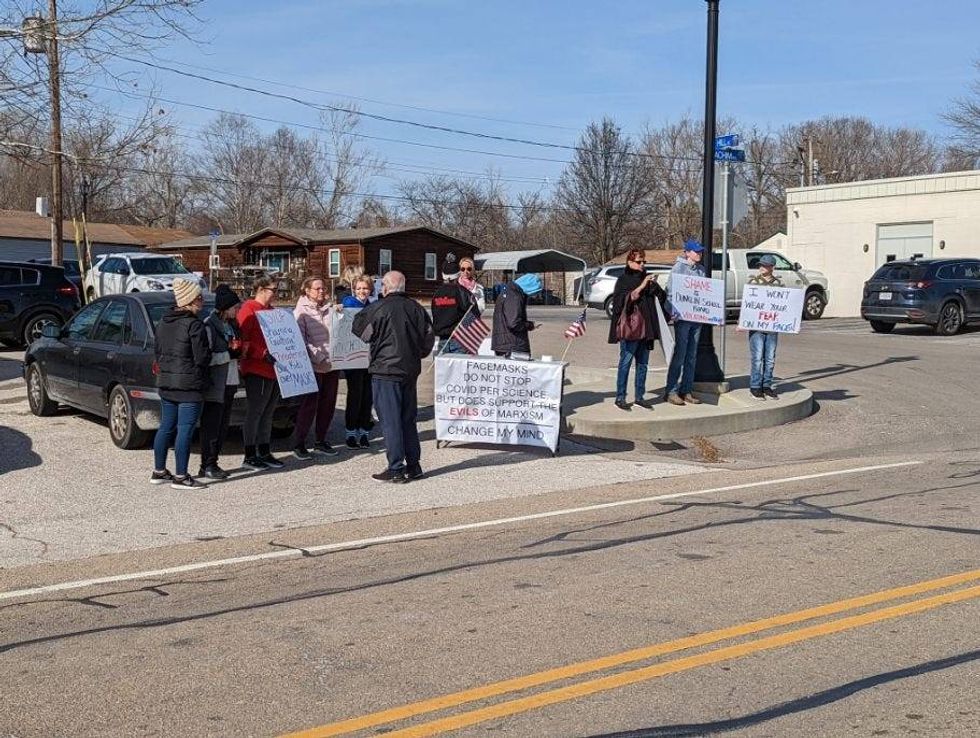 Protest at Herculaneum High School over face masks