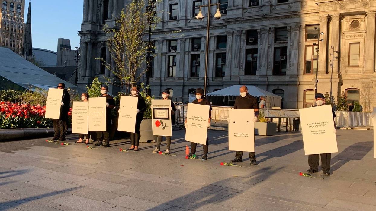 Protesters against police brutality after the guilty verdict in the Derek Chauvin case.