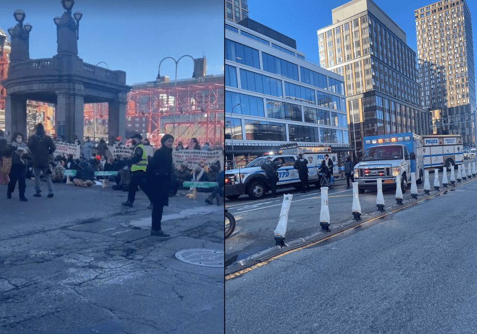 Protesters blocked the outbound entrance to the Williamsburg Bridge