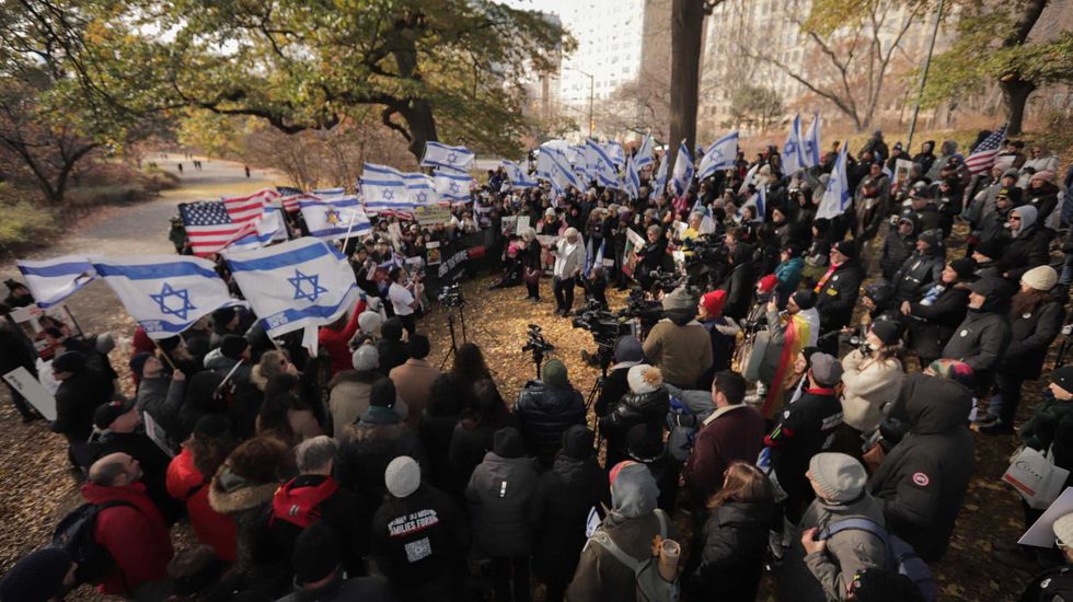 Protesters demand the release of Hamas-held hostages in Central Park on Dec. 1, 2024.