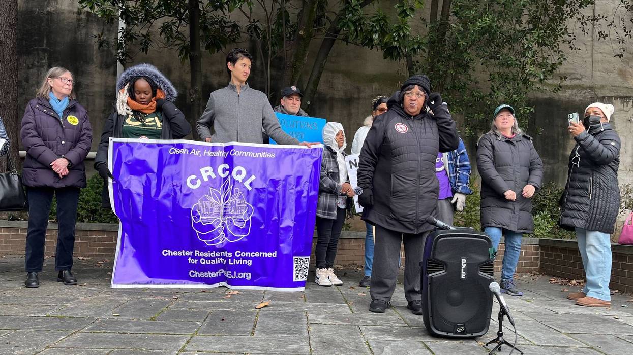 Protesters from Chester Residents Concerned for Quality Living demonstrate against a project that would install liquefied natural gas export terminals in Chester.
