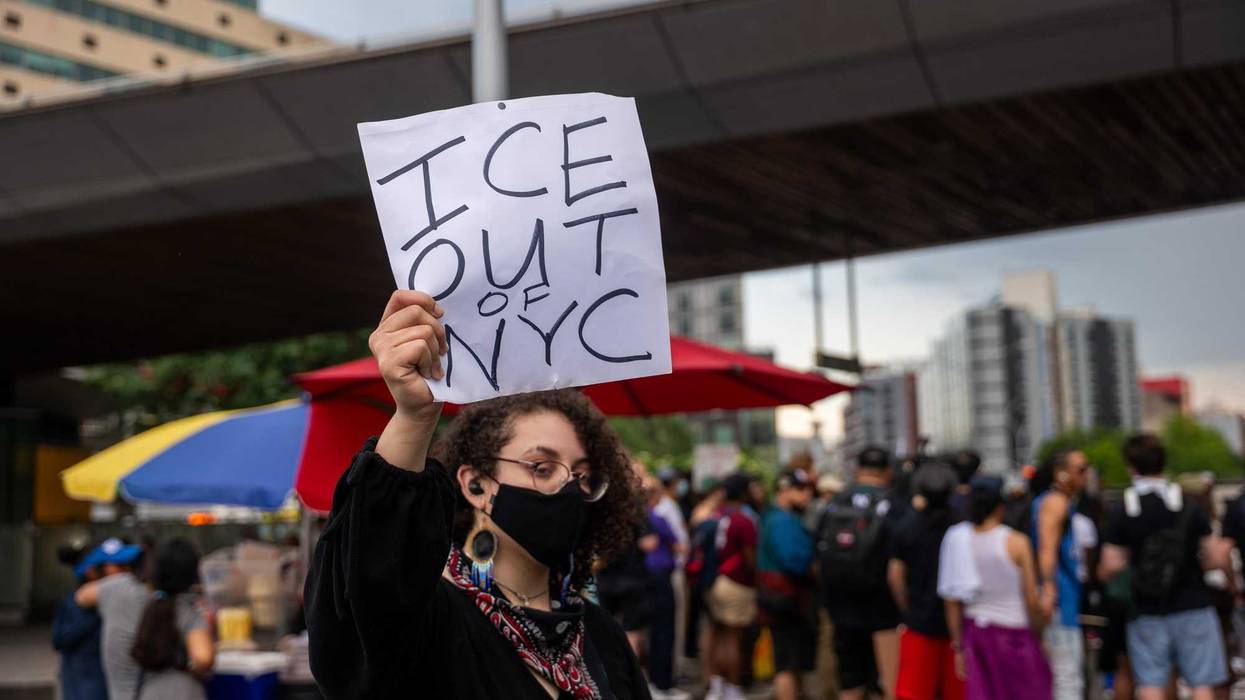 Protesters gather in the Bronx to denounce Immigration and Customs Enforcement (ICE) activities in the borough, on June 19, 2025